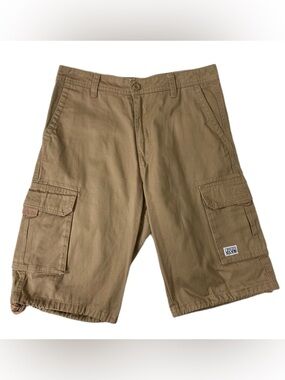 Pro Club Khaki Cargo Shorts Adjustable Hem Drawstring Utility Work Casual Shorts
